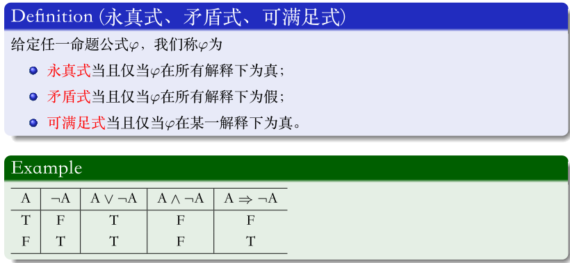 永真式、矛盾式、可满足式